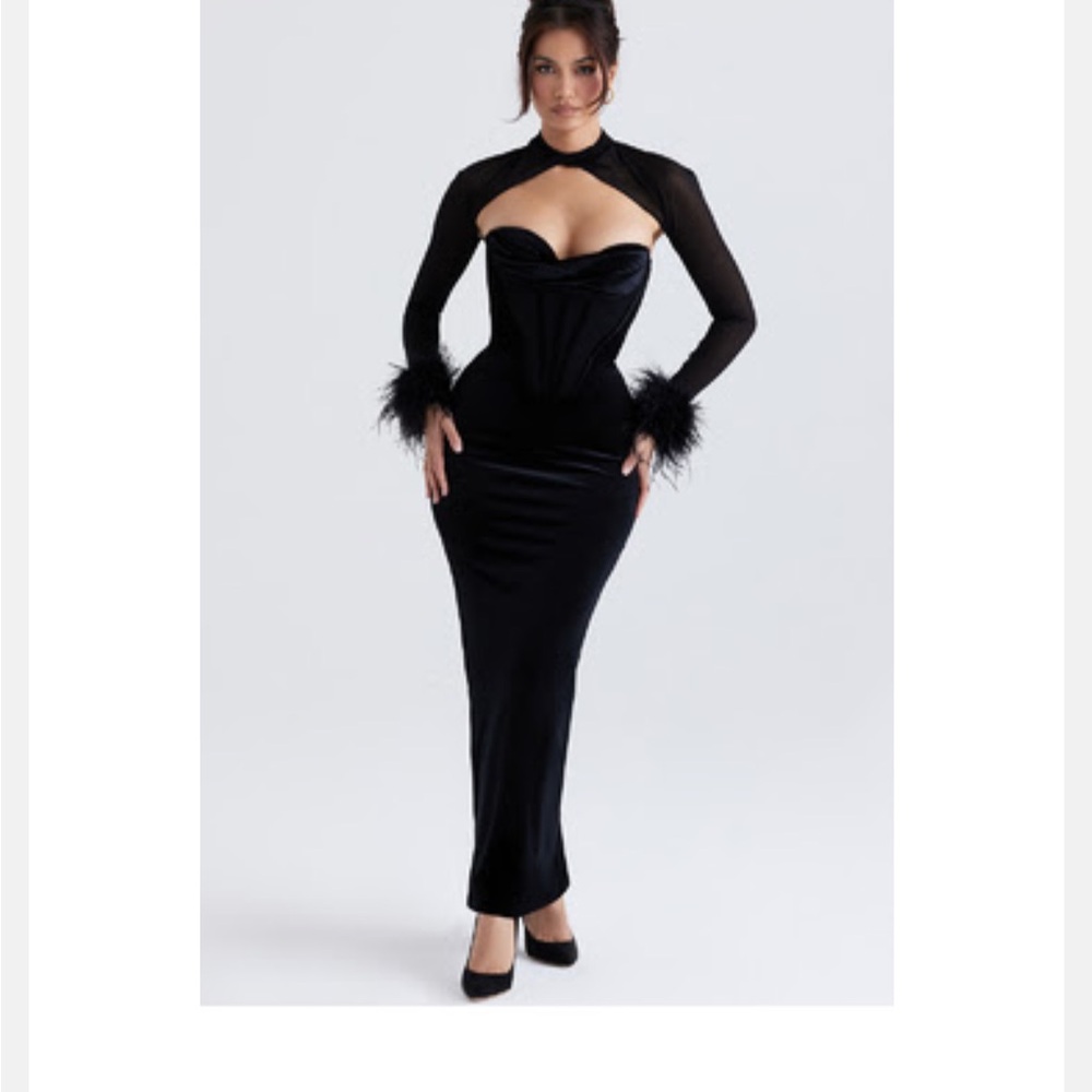Elegant Black Gown with Feather Accents